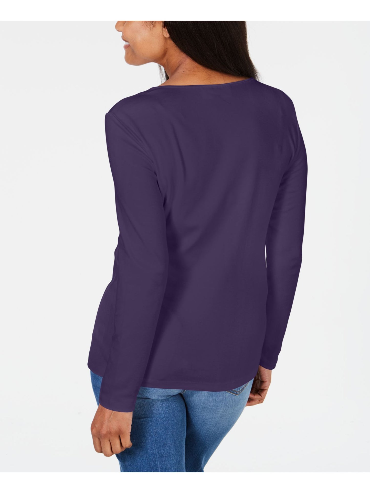 Karen Scott Women's Satin Trim Scoop Neck Top Purple Size X-Large