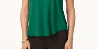 Alfani Women's Satin Trim Back Pleat Top Green Size Petite XL