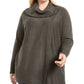JM Collection Women's Plus Lace up Cowlneck Sweater Gray Size 0X