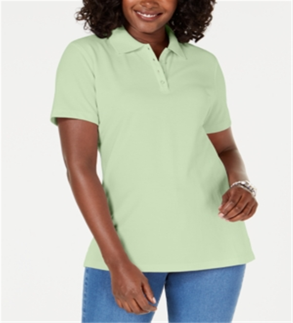 Karen Scott Women's Cotton Pique Polo Top Green Size Medium
