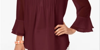 Charter Club Women's Double Ruffle Solid Pintuck Top Red Size X-Large