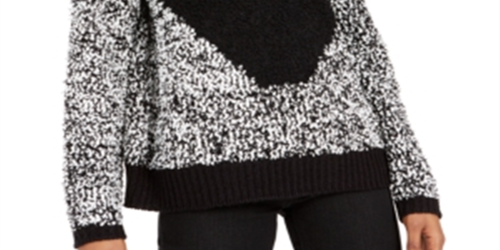 Bar III Women's Textured Turtleneck Sweater Black Size -L