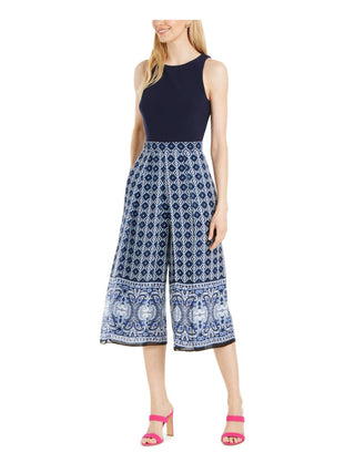 Vince Camuto Women's Jumpsuit Jewel Neck Printed Blue Size 12