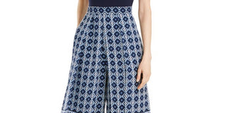 Vince Camuto Women's Jumpsuit Jewel Neck Printed Blue Size 12