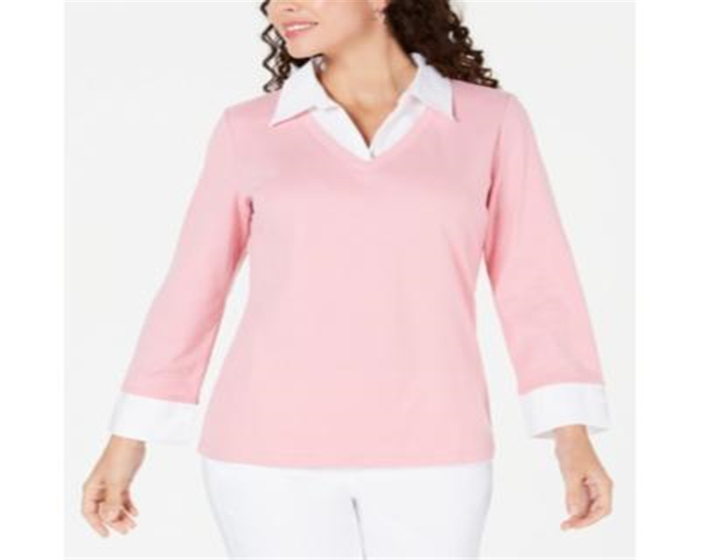 Karen Scott Women's Layered Look Cotton Top Blue Size Petite Medium