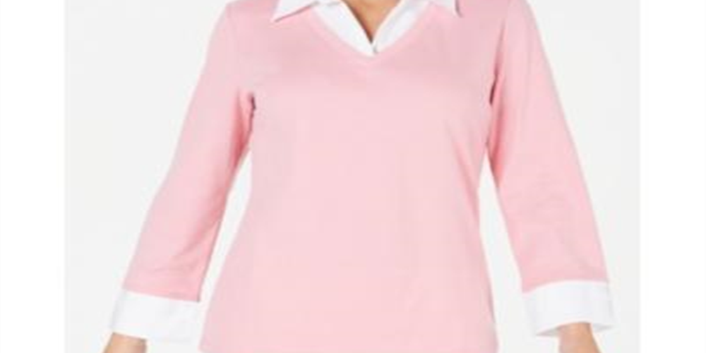 Karen Scott Women's Layered Look Cotton Top Blue Size Petite Medium