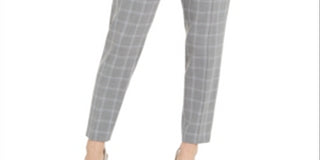 Calvin Klein Women's Slim Fit Belted Windowpane Pants Gray Size 12
