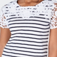 Charter Club Women's Cotton Crochet Striped Top White Size Medium