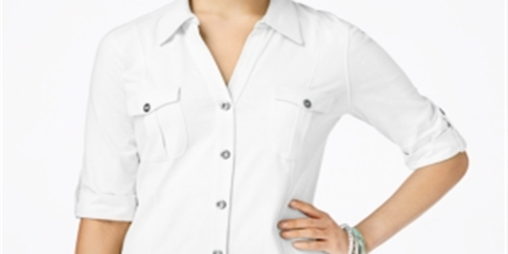 Style & Co Women's Jersey Utility Shirt White Size Petite S