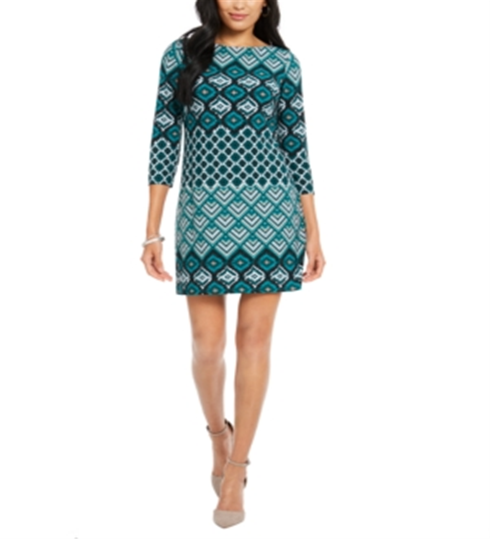 Vince Camuto Women's Printed Shift Dress Green Size 6