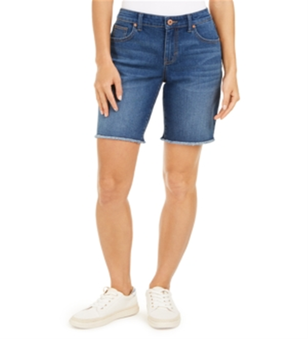 Style & Co Women's Raw Edge Bermuda Shorts Blue Size 4