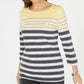Karen Scott Women's Striped 3/4 Sleeve Boat Neck Top Yellow Size Small