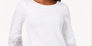 Charter Club Women's Cotton Lace Trim Top White Size X-Small
