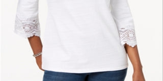 Charter Club Women's Cotton Lace Trim Top White Size X-Small