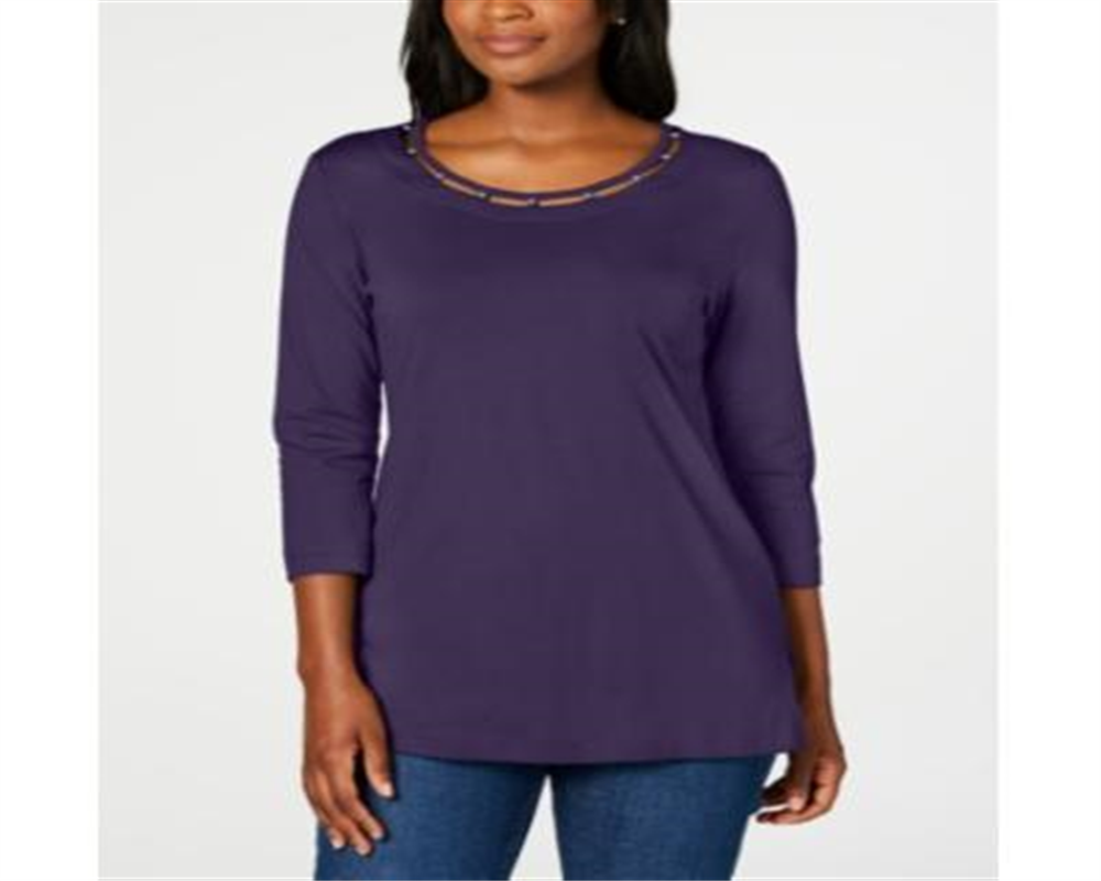 Karen Scott Women's Beaded Top Purple Size XX-Large