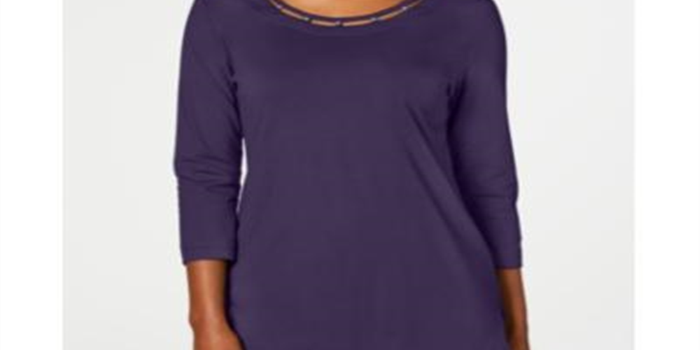 Karen Scott Women's Beaded Top Purple Size XX-Large