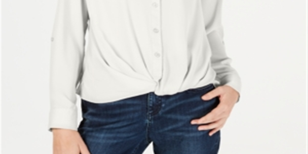 INC International Concepts Women's Twist Front Button up Top White Size Petite S/M