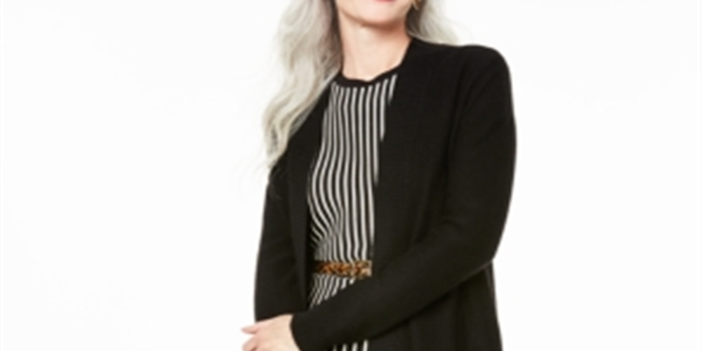 Charter Club Women's Nicki Cashmere Open Front Cardigan Black Size Petite L