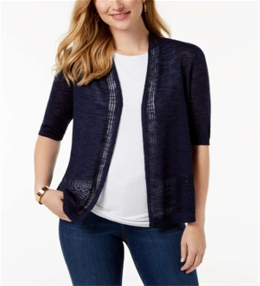 Charter Club Women's Pointelle Knit Cardigan Blue Size Medium