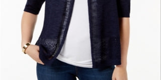 Charter Club Women's Pointelle Knit Cardigan Blue Size Medium