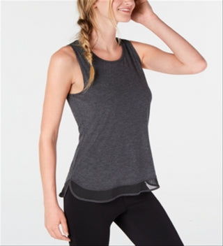 Ideology Women's Mesh Hem Tank Top Gray Size -XL