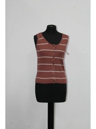 Freshman Women's Button up Striped Sleeveless Scoop Neck Tank Top Pink Size Small