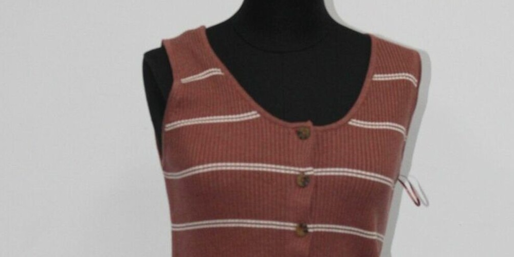 Freshman Women's Button up Striped Sleeveless Scoop Neck Tank Top Pink Size Small