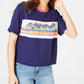 Rebellious One Women's Printed Short Sleeve Crew Neck T-Shirt Top Blue Size Medium