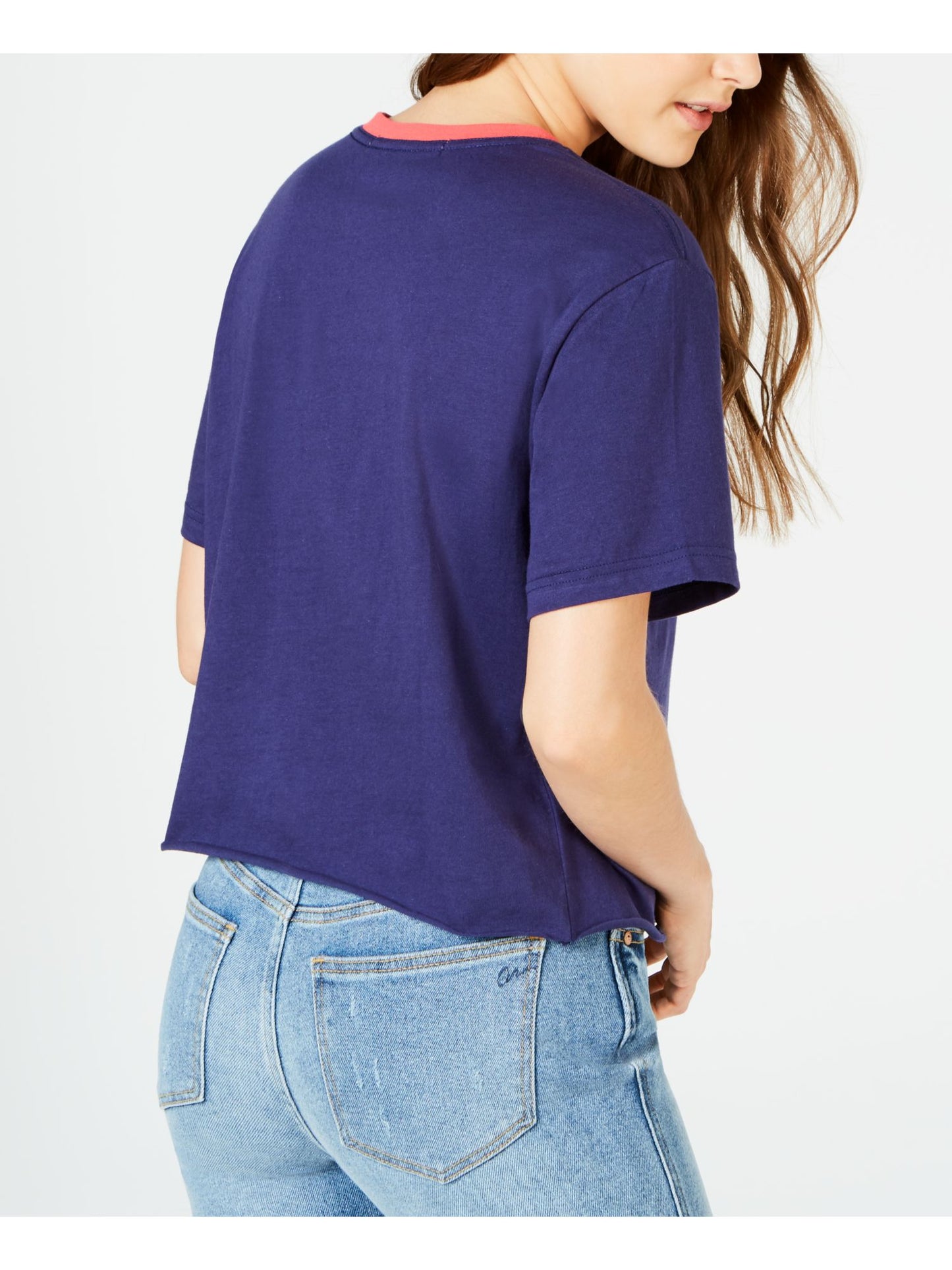 Rebellious One Women's Printed Short Sleeve Crew Neck T-Shirt Top Blue Size Medium