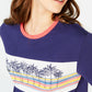 Rebellious One Women's Printed Short Sleeve Crew Neck T-Shirt Top Blue Size Medium