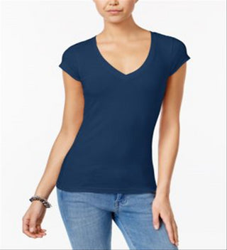 Planet Gold Junior's V Neck T-Shirt Blue Size Medium