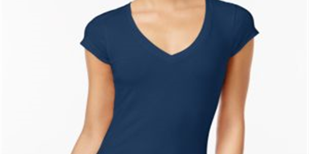 Planet Gold Junior's V Neck T-Shirt Blue Size Medium