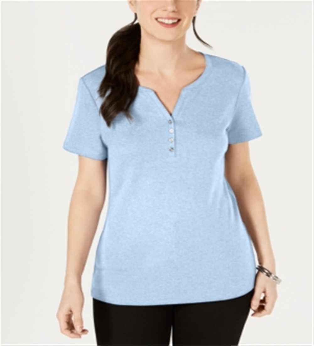 Karen Scott Women's Short Sleeve Henley Top Blue Size X-Small
