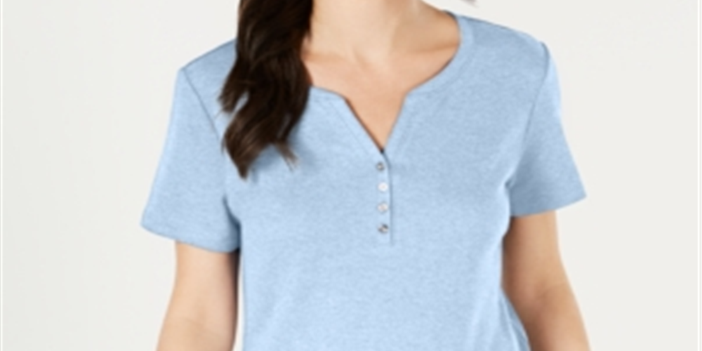 Karen Scott Women's Short Sleeve Henley Top Blue Size X-Small