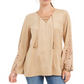 Style & Co Women's Faux Suede Lace up Top Brown Size X-Small