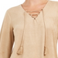 Style & Co Women's Faux Suede Lace up Top Brown Size X-Small