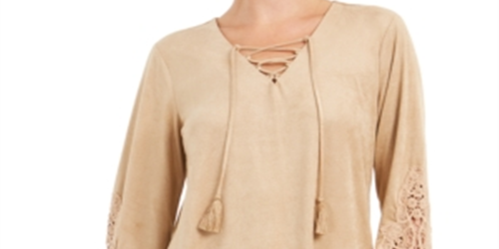 Style & Co Women's Faux Suede Lace up Top Brown Size X-Small