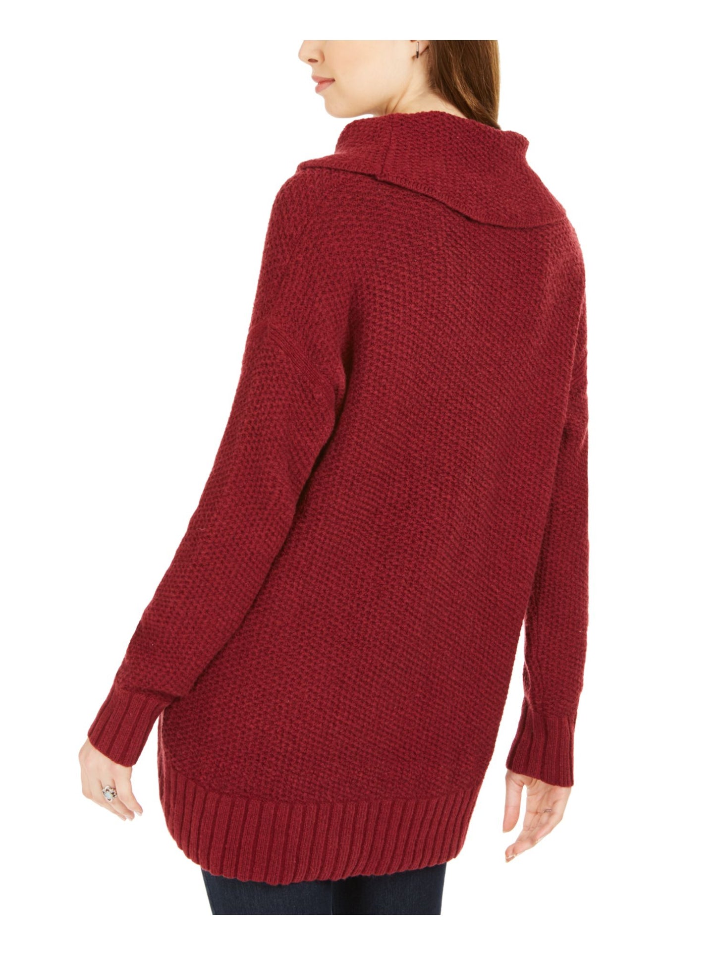 Style & Co Women's Textured Long Sleeve Cowl Neck Sweater Maroon Size PP