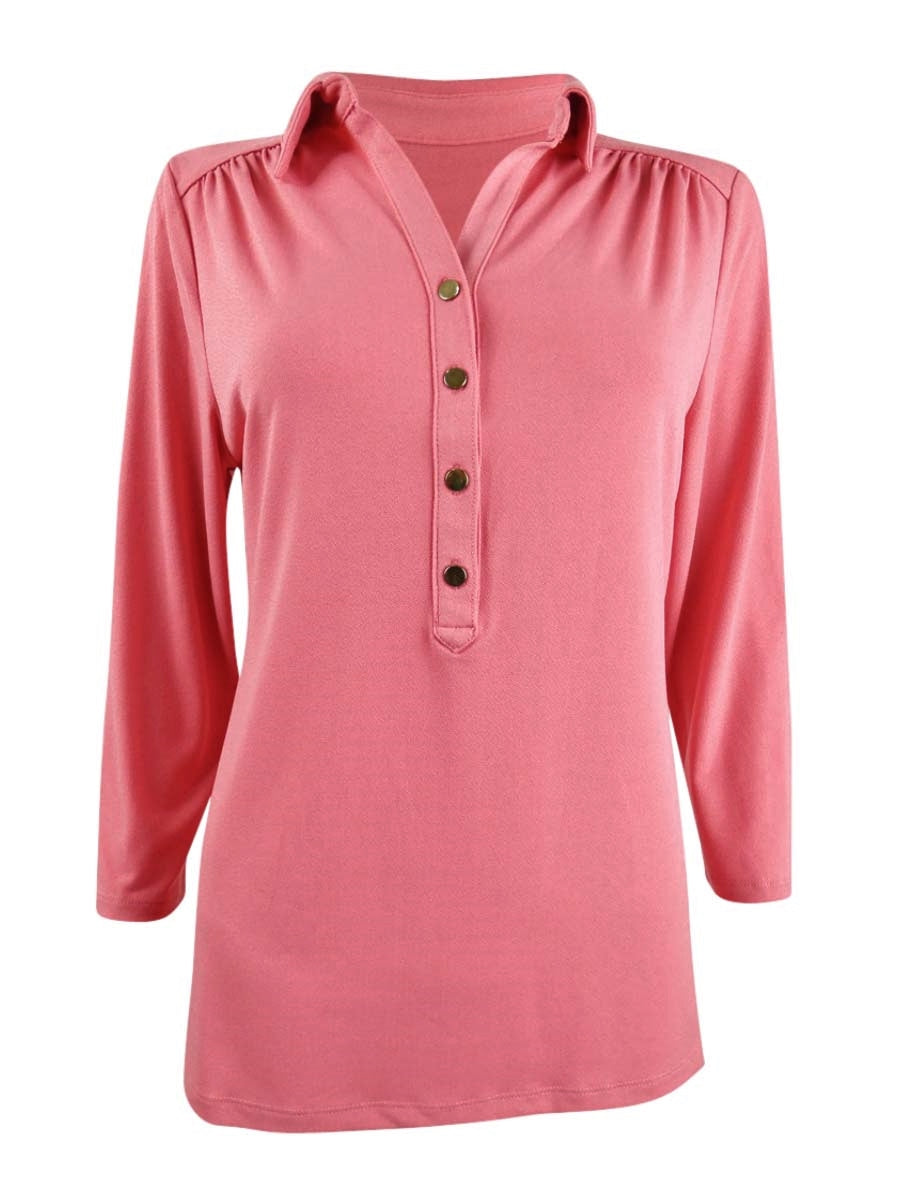 Charter Club Women's Knit Polo Shirt Pink Size Medium