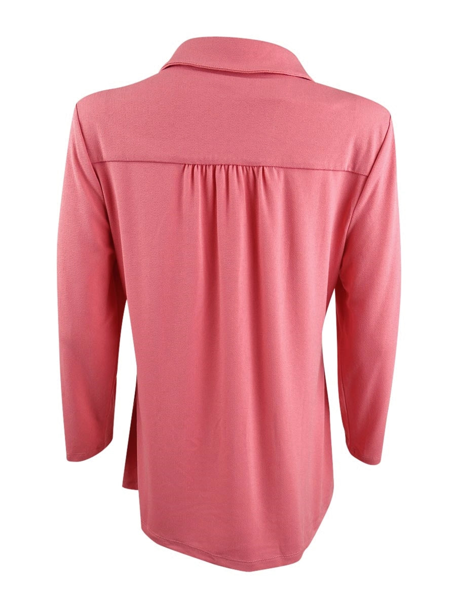 Charter Club Women's Knit Polo Shirt Pink Size Medium