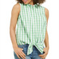 Charter Club Women's Gingham Print Tie Hem Shirt Green Size 10