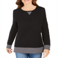 Karen Scott Women's Striped Trim Top Black Size Petite Small