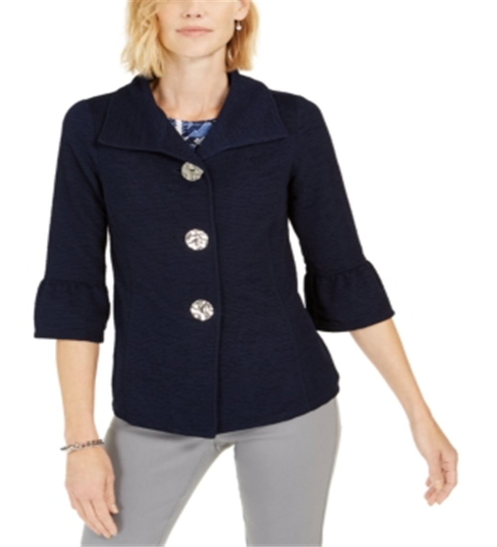 JM Collection Women's Textured Bell Sleeve Jacket Blue Size X-Small