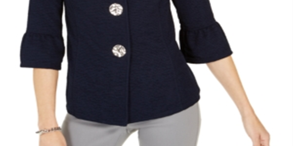 JM Collection Women's Textured Bell Sleeve Jacket Blue Size X-Small