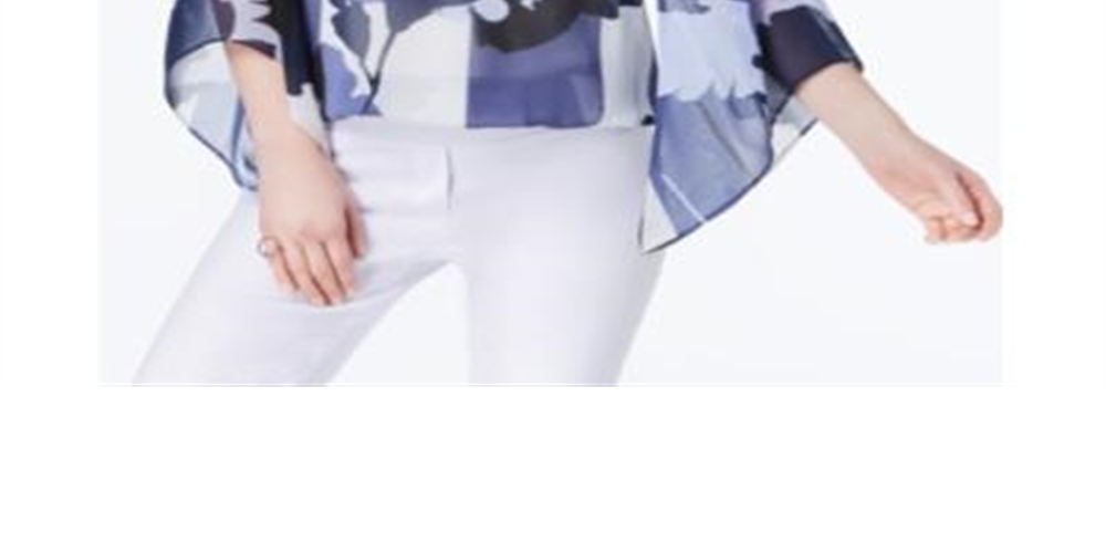 Alfani Women's Printed Angel Sleeve Top Blue Size Petite L