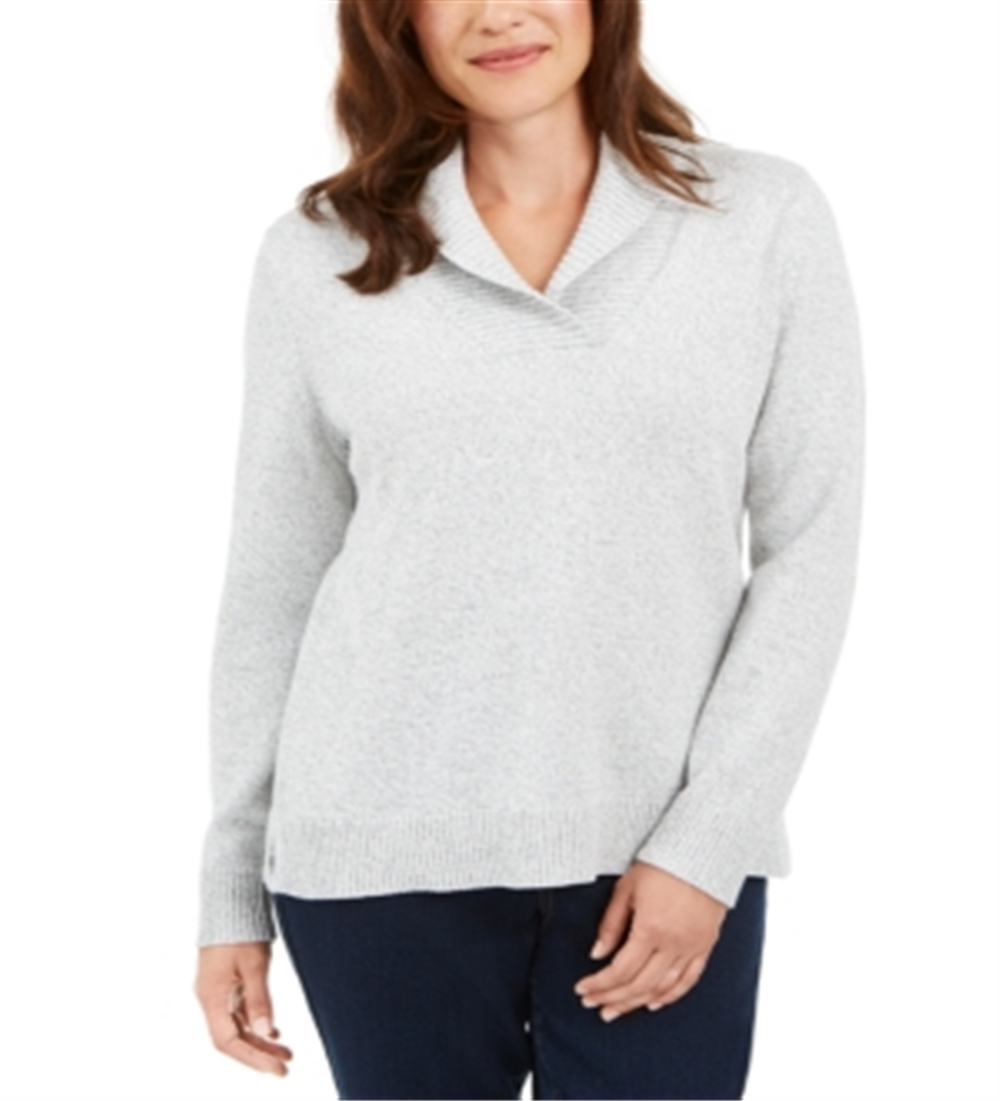 Karen Scott Women's Cotton Marled Shawl Collar Sweater Gray Size X-Small