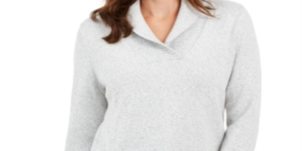 Karen Scott Women's Cotton Marled Shawl Collar Sweater Gray Size X-Small