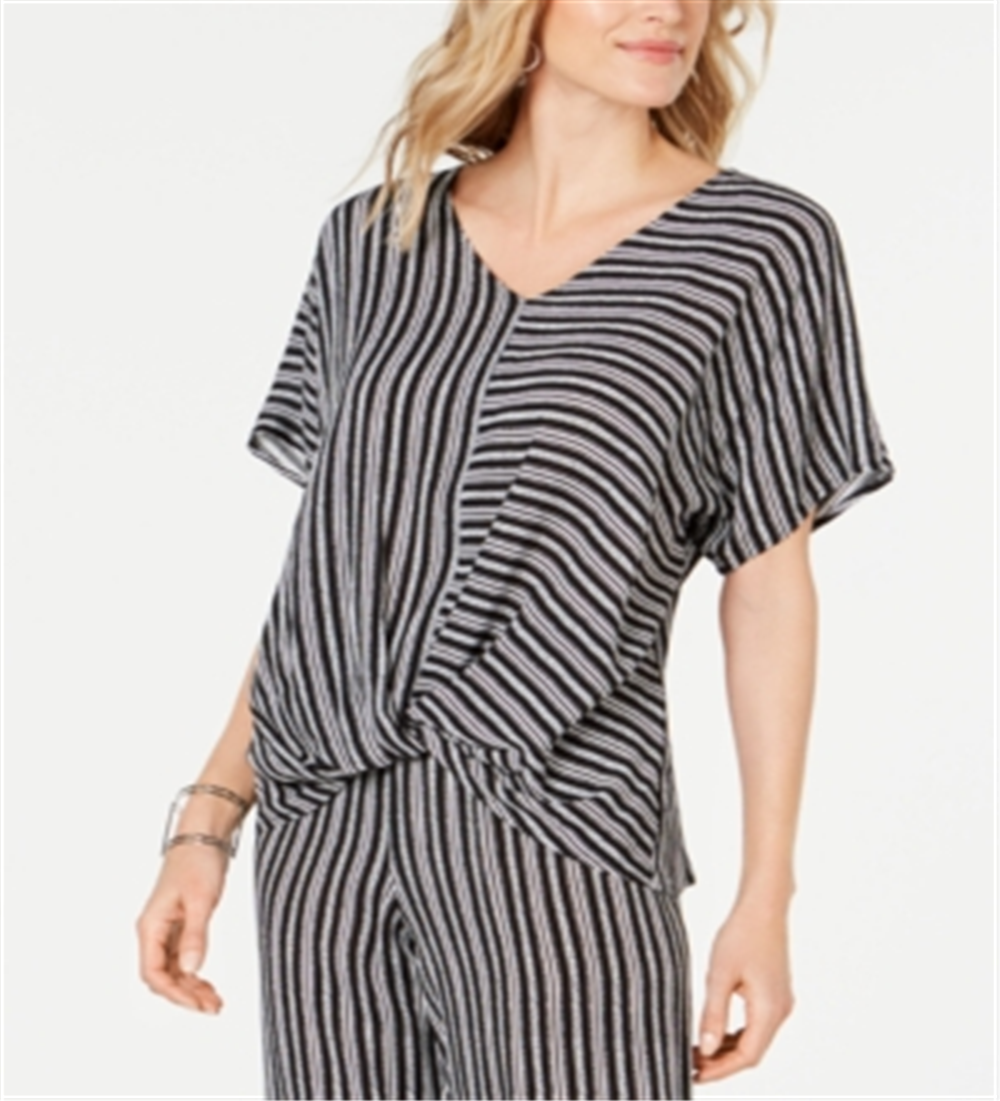 JM Collection Women's Knot Hem Top Black Size X-Large