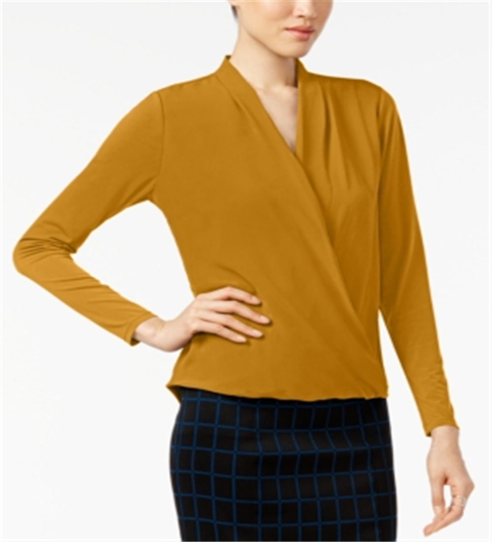 Alfani Women's Surplice Top Yellow Size Petite L