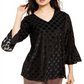 Alfani Women's Metallic Dot Bell Sleeve Top Black Size X-Small